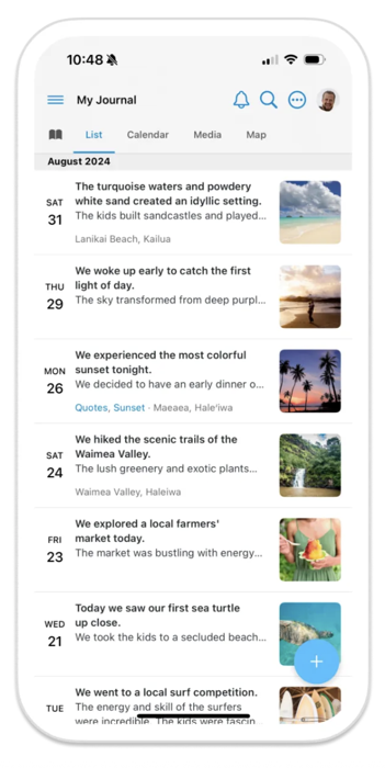 Day One journal list view