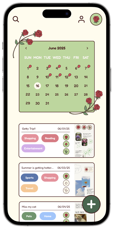 Final calendar view with the month grid and entry previews listed below